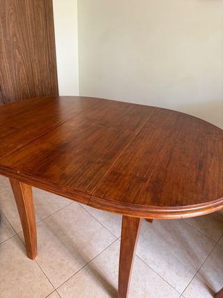 Mesa redonda 90 madera maciza con cristal abatible