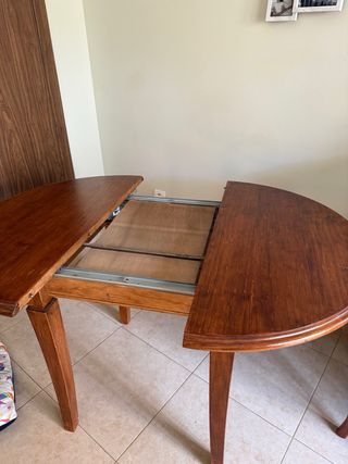 Mesa redonda 90 madera maciza con cristal abatible