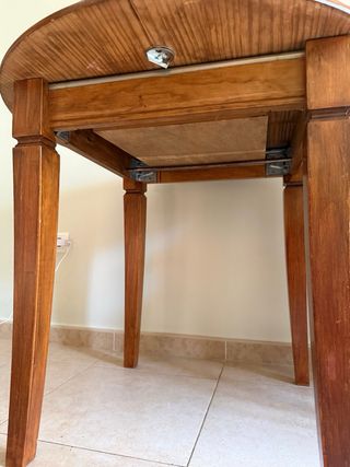 Mesa redonda 90 madera maciza con cristal abatible