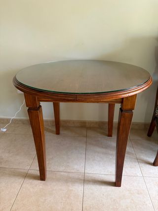 Mesa redonda 90 madera maciza con cristal abatible