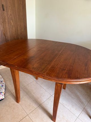 Mesa redonda 90 madera maciza con cristal abatible