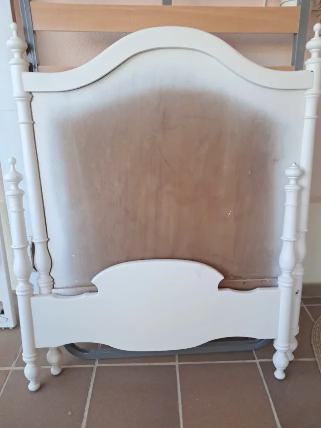 Cama 90 cm madera de caoba lacada en blanco