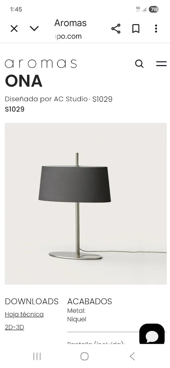 Lámpara de mesa Ona diseño tela y metal