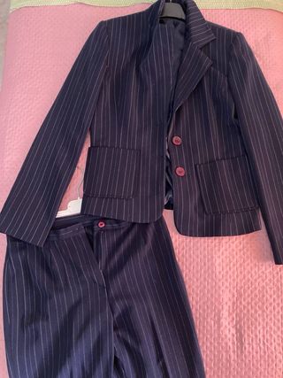 Completo donna gessato blu