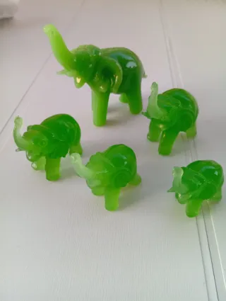 Set 5 Elefanti Vetro Giadeite Verde