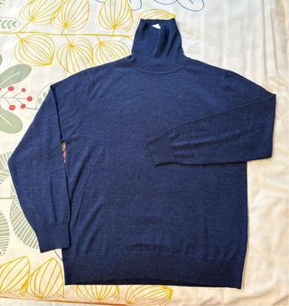 Jersey hombre lana merino cuello cisne azul L