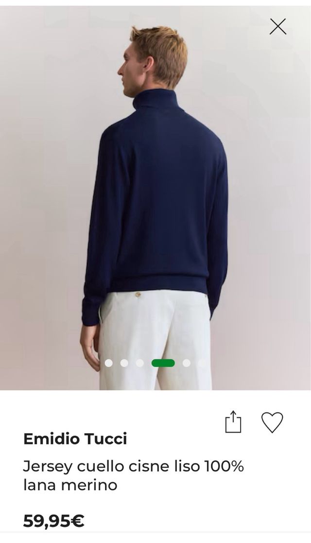 Jersey hombre lana merino cuello cisne azul L