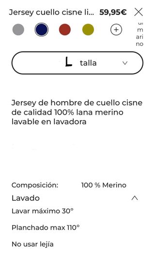 Jersey hombre lana merino cuello cisne azul L
