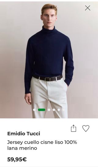 Jersey hombre lana merino cuello cisne azul L