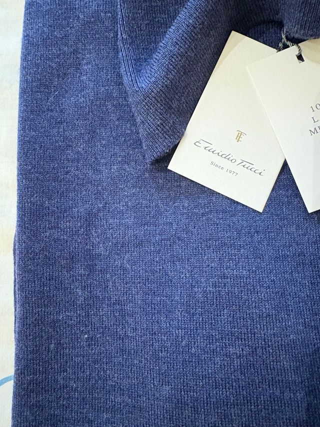 Jersey hombre lana merino cuello cisne azul L