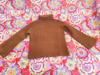 Jersey vintage cuello alto marrón chocolate