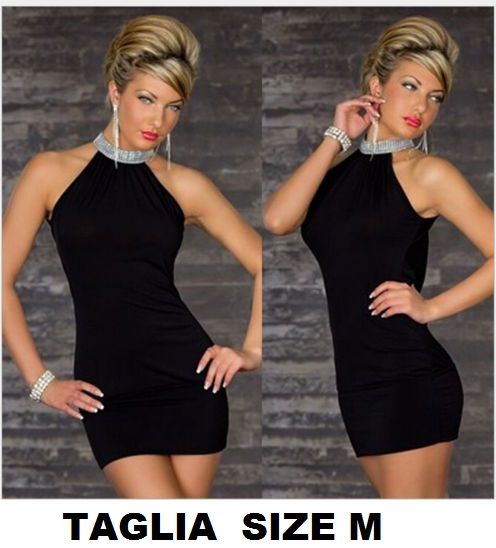 Vestito sexy nero girocollo con brillanti