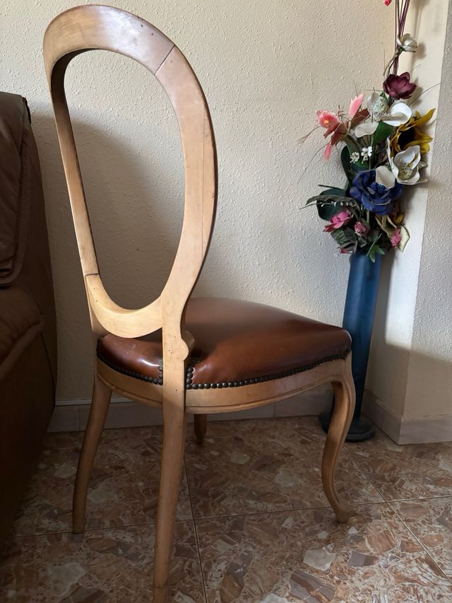Conjunto 6 Sillas Clásicas Comedor Madera y Cuero
