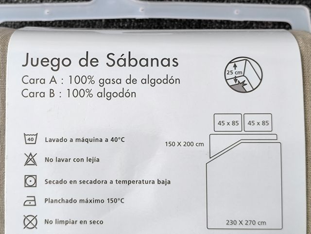 Juego sabanas 150 gasa de algodón (A ESTRENAR)