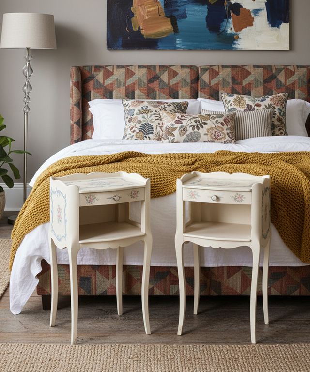 Pareja de mesitas vintage con motivos florales