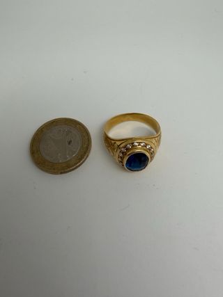 Anillo Sello Oro 18k Piedra Azul 7,22gr T: 21