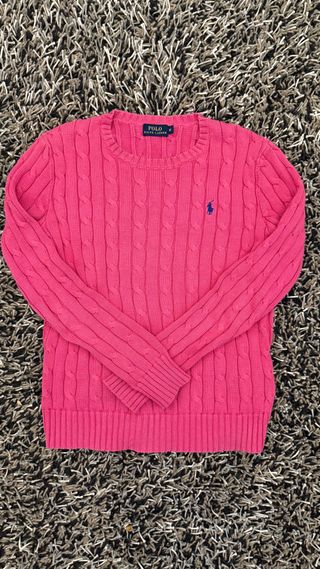 Pink Cable Knit Cotton Jumper by Ralph Lauren XS