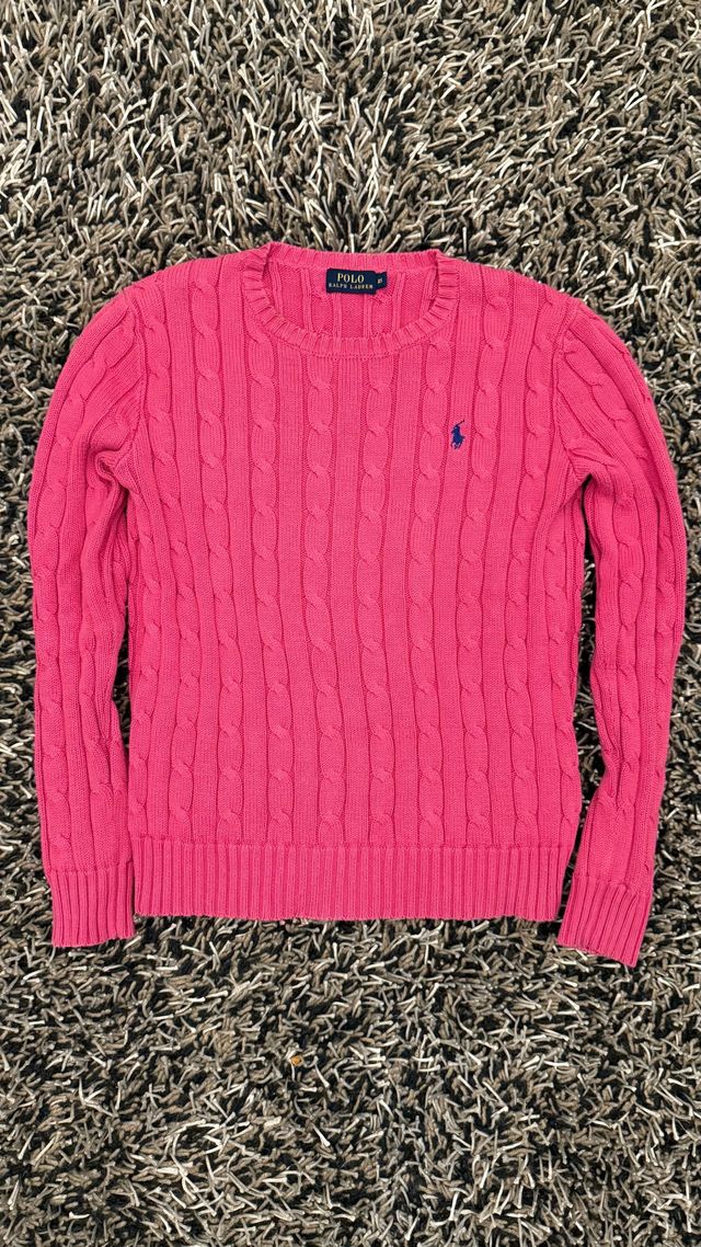 Pink Cable Knit Cotton Jumper by Ralph Lauren XS