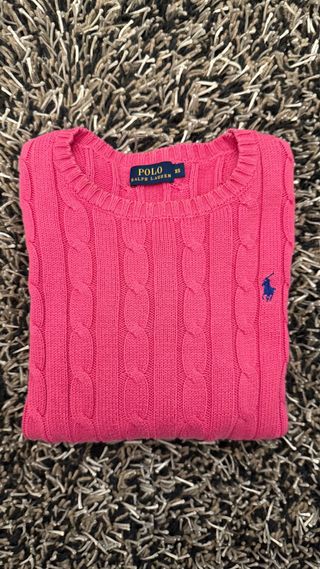 Pink Cable Knit Cotton Jumper by Ralph Lauren XS