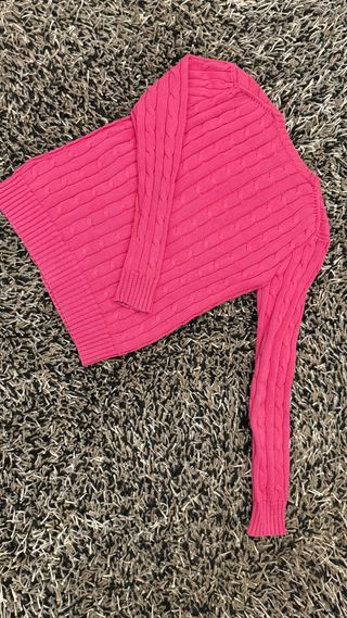 Pink Cable Knit Cotton Jumper by Ralph Lauren XS