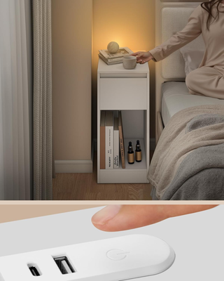 Set di 2 Comodini Stretti, Tavolini, con Illuminaz