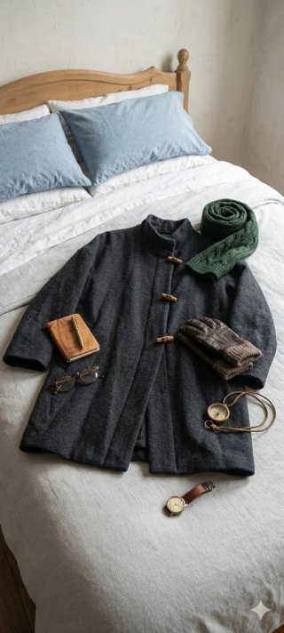 Abrigo negro con botones de madera