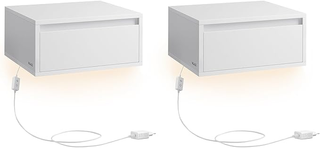 Comodino Pensile, Set di 2 Comodini Sospesi, Luce