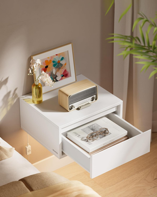 Comodino Pensile, Set di 2 Comodini Sospesi, Luce