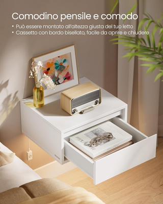 Comodino Pensile, Set di 2 Comodini Sospesi, Luce