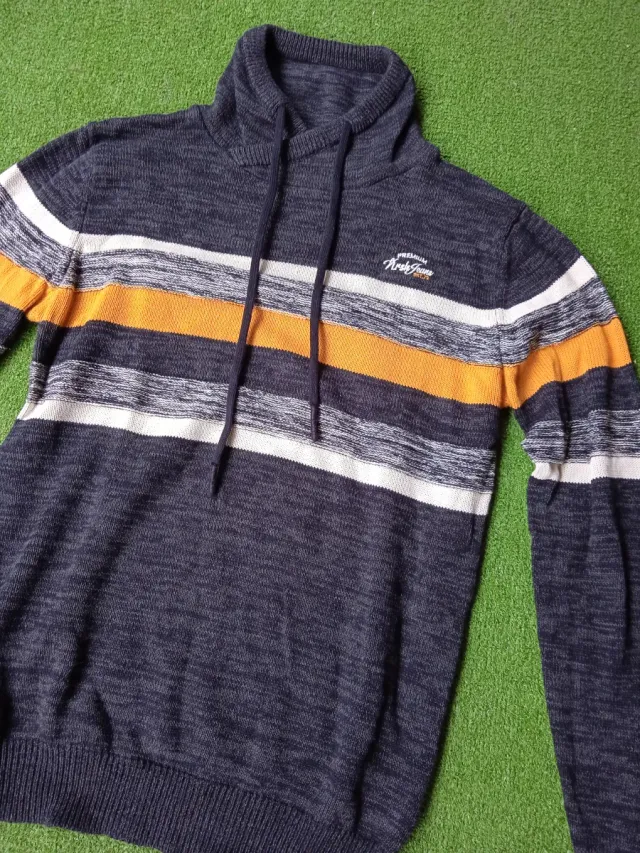 Jersey hombre cuello alto otoño naranja rayas