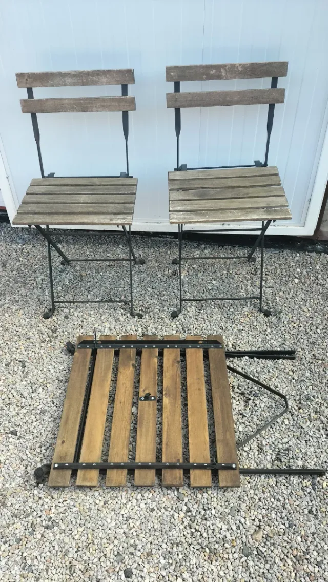 Conjunto terraza plegable madera y metal