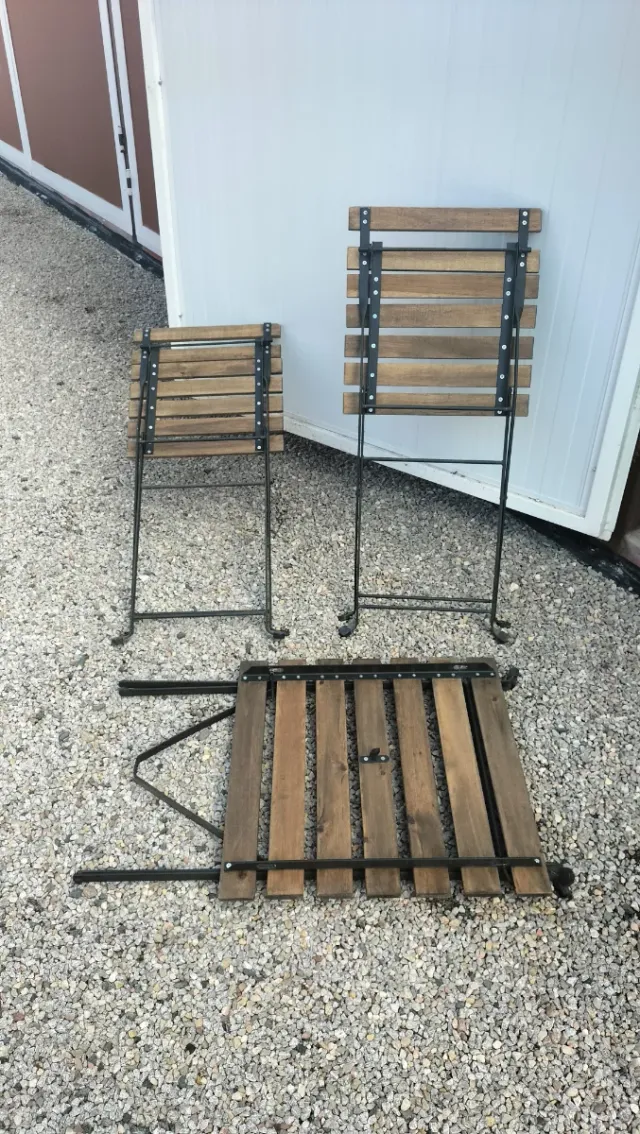 Conjunto terraza plegable madera y metal