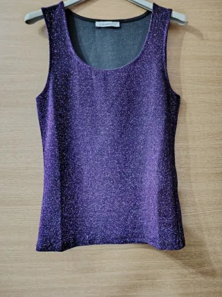 Top fiesta tirantes brillante morado Talla S
