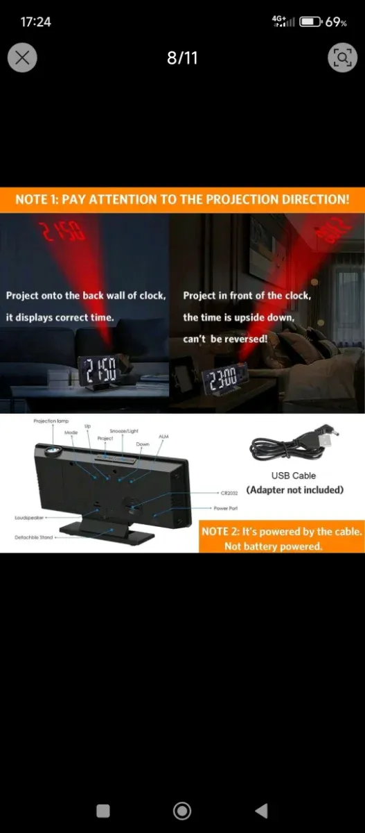 Reloj despertador digital con proyector