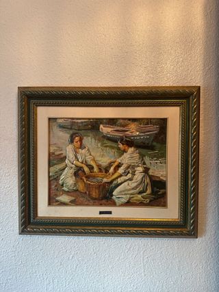 Cuadro antiguo mujeres pescando
