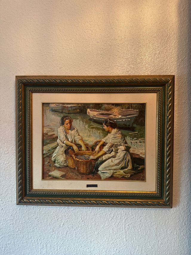 Cuadro antiguo mujeres pescando