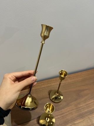 Conjunto 3 castiçais dourados metal