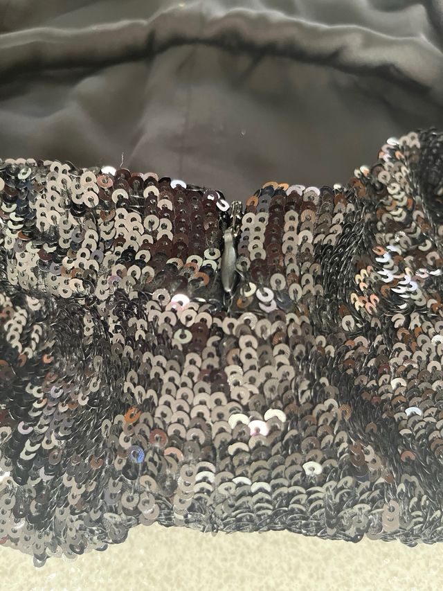 Mono negro lentejuelas halter culotte Zara talla M