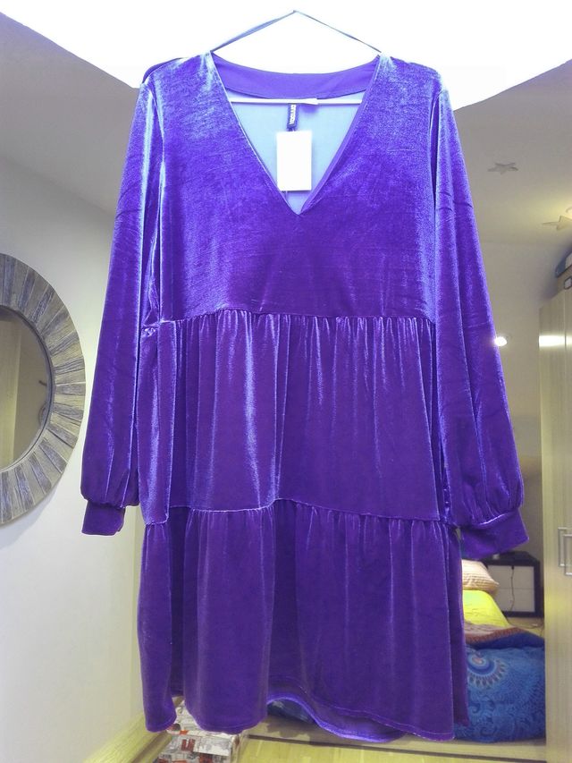 Vestido morado terciopelo H&M Divided Talla M