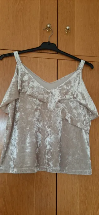 Camiseta fiesta mujer beige/dorada