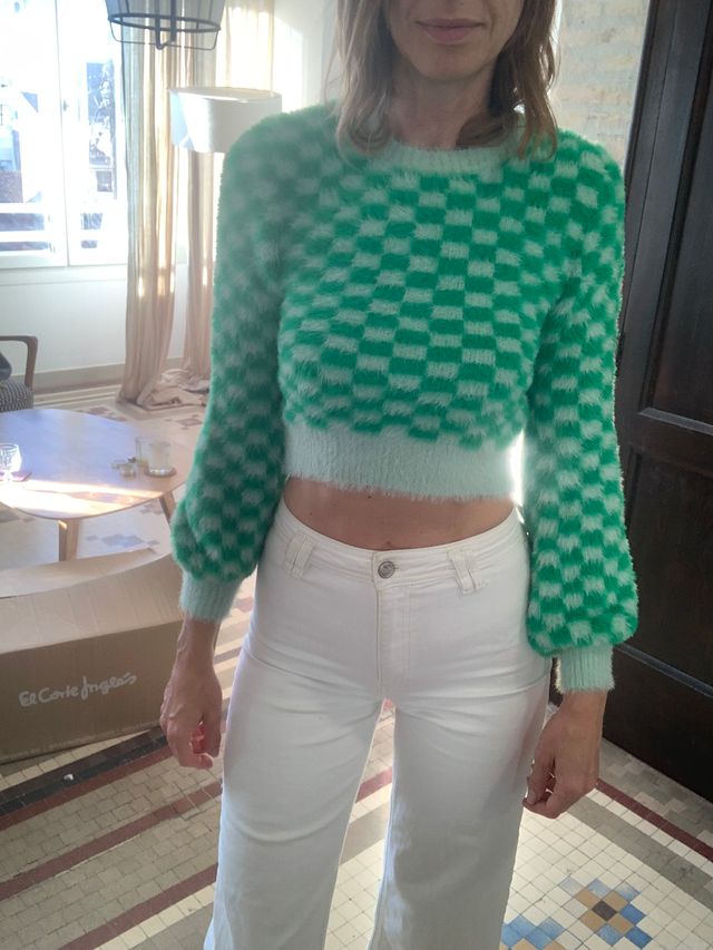 Jersey Zara cropped cuadros verde M