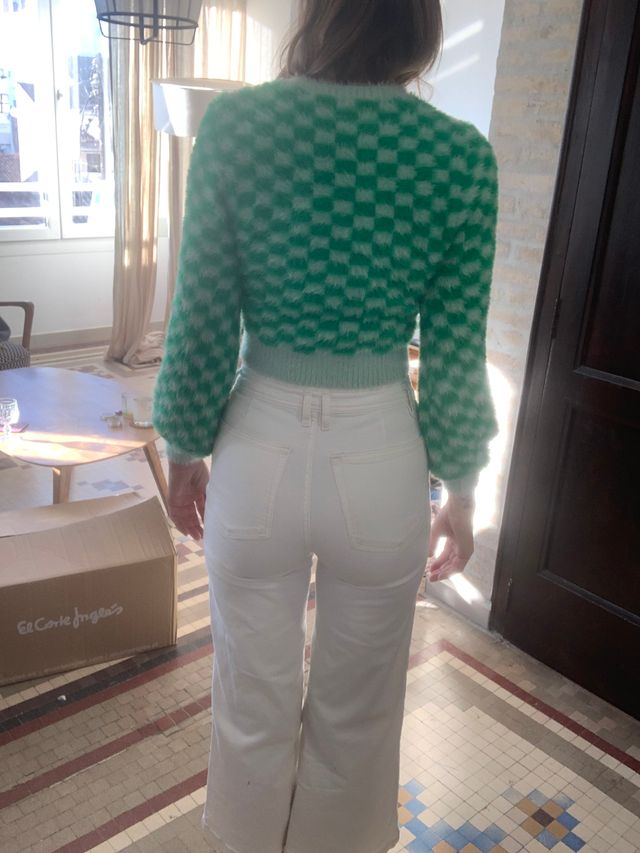 Jersey Zara cropped cuadros verde M