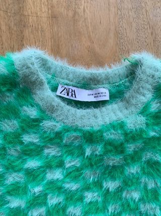 Jersey Zara cropped cuadros verde M