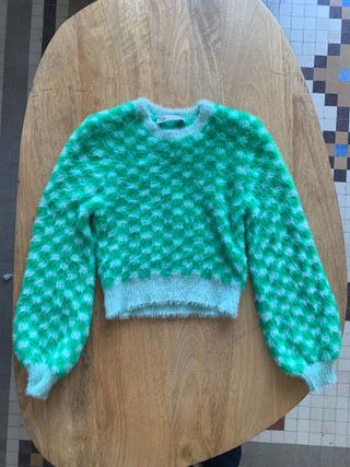 Jersey Zara cropped cuadros verde M
