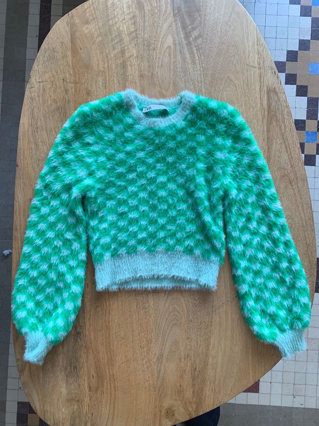 Jersey Zara cropped cuadros verde M