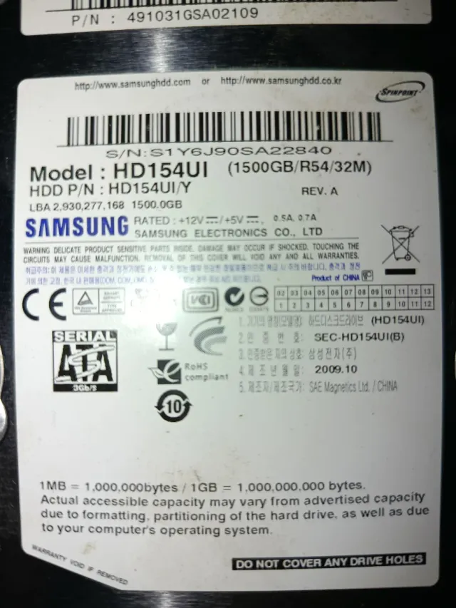 Disco Duro Samsung 1500GB HD154UI Para Reparar