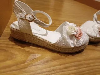 Sandalias esparteñas niña blancas y rosas n 31