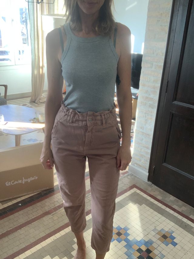 Pantalones Zara paperbag rosa talle 34