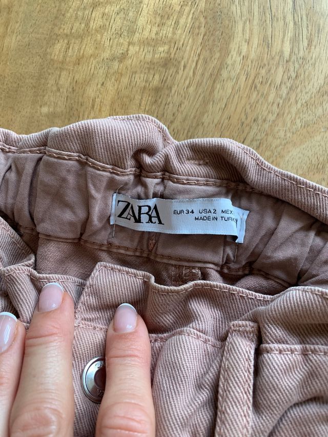 Pantalones Zara paperbag rosa talle 34