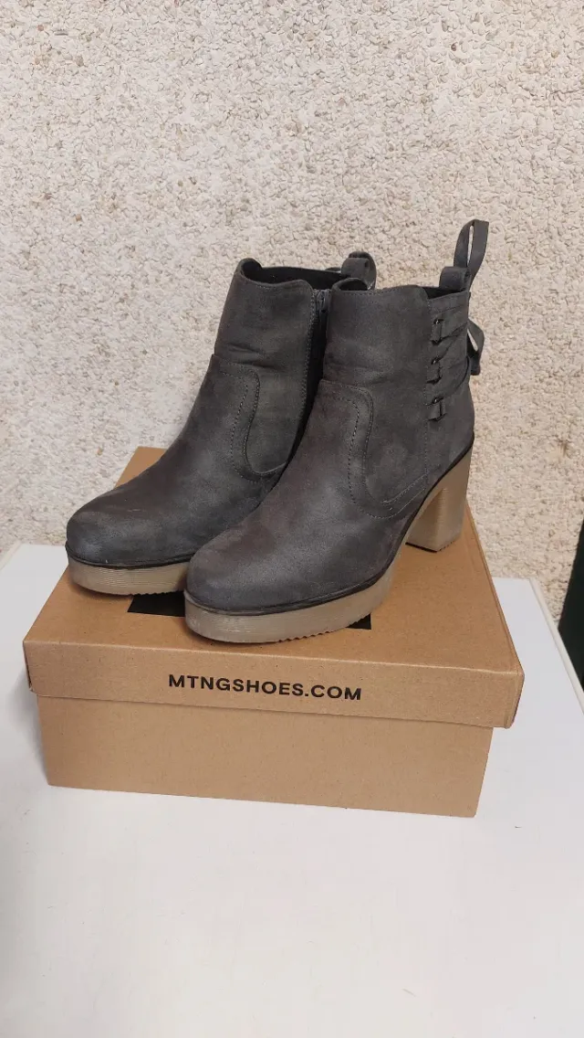 Botas Mustang Tacón Plataforma Gris Talla 40